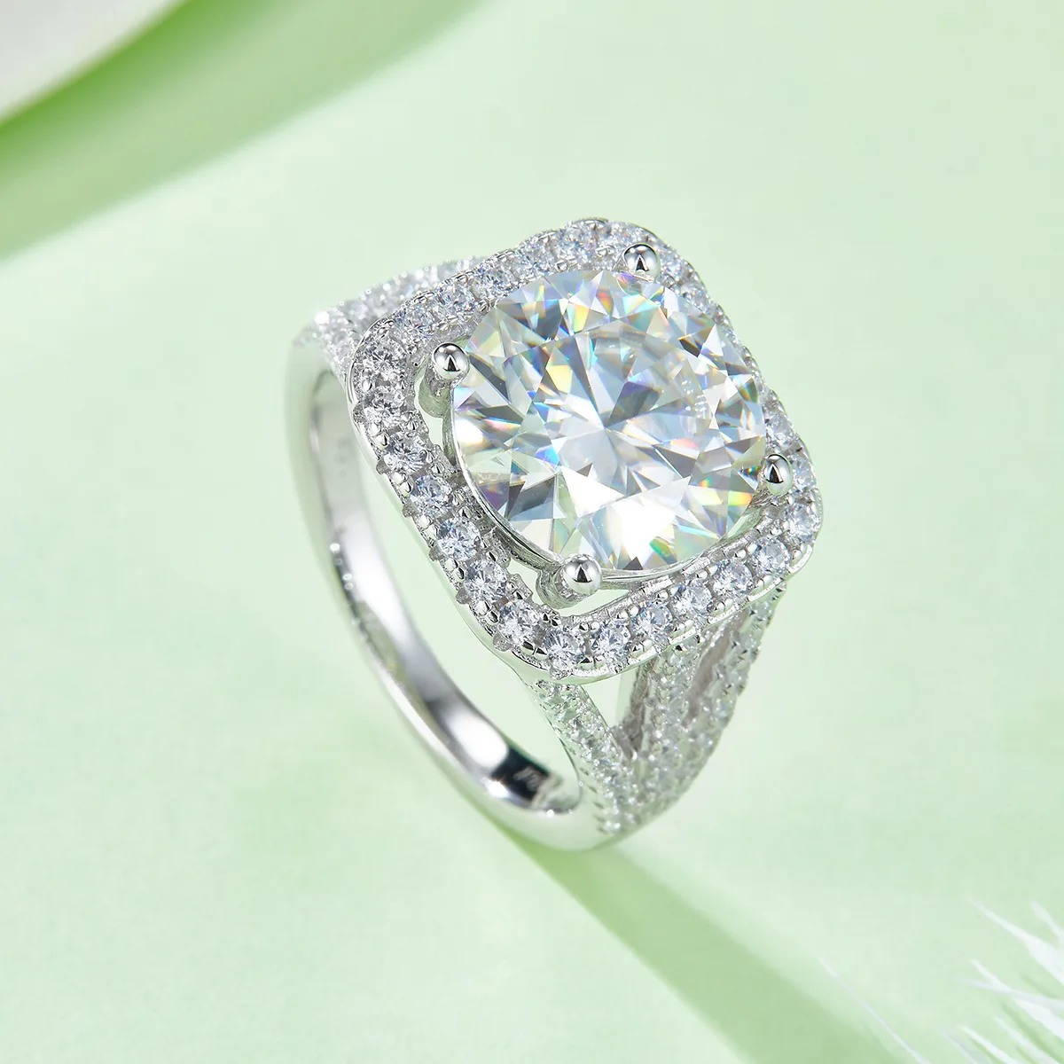 Classic Square Bezel S925 White-Gold-Plated Silver Moissanite Proposal Ring Women's Ring 5.0ct D