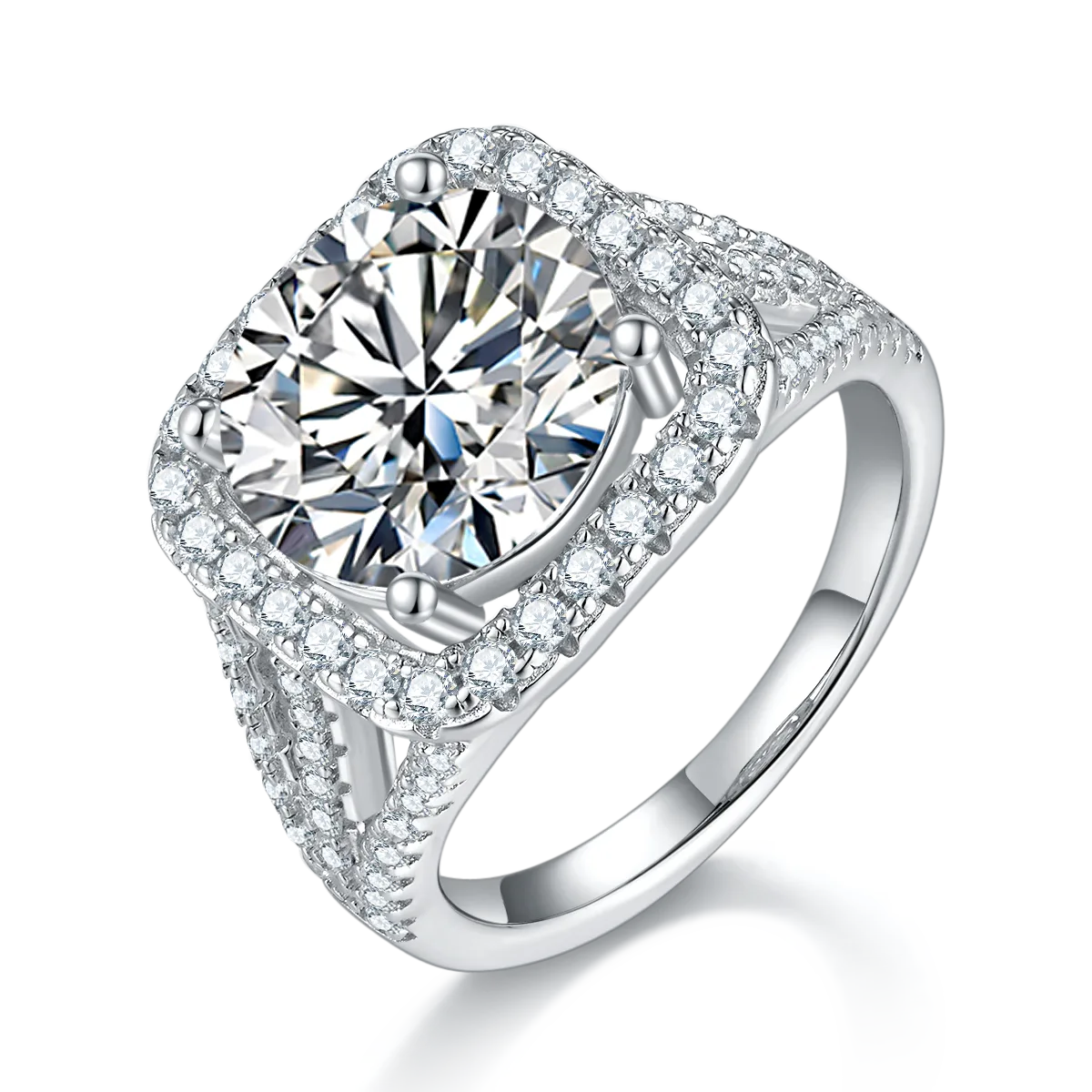 Classic Square Bezel S925 White-Gold-Plated Silver Moissanite Proposal Ring Women's Ring 5.0ct D