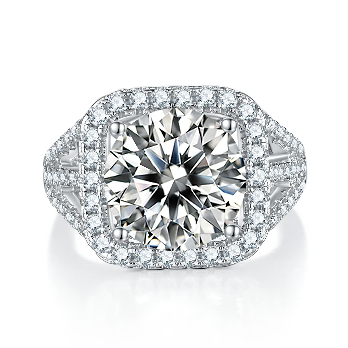 Classic Square Bezel S925 White-Gold-Plated Silver Moissanite Proposal Ring Women's Ring 5.0ct D