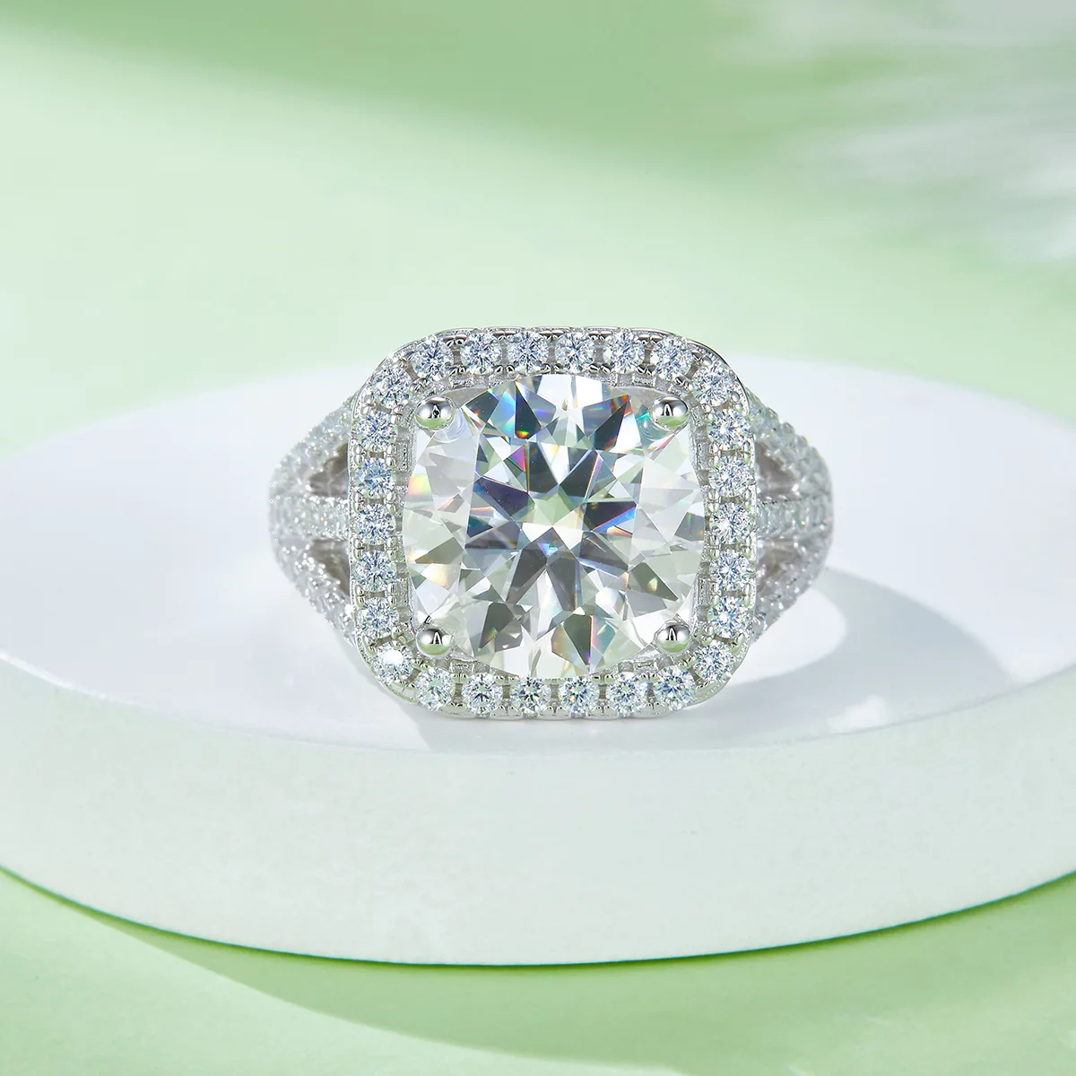 Classic Square Bezel S925 White-Gold-Plated Silver Moissanite Proposal Ring Women's Ring 5.0ct D