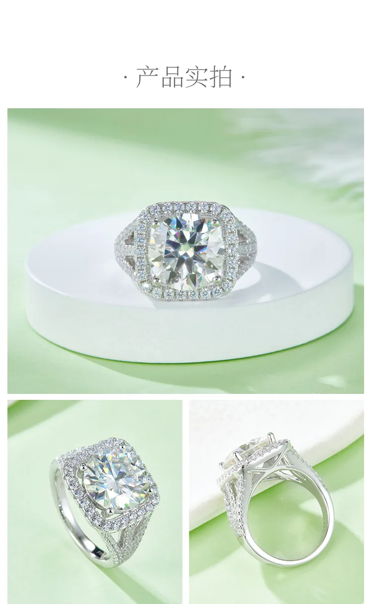 Classic Square Bezel S925 White-Gold-Plated Silver Moissanite Proposal Ring Wome