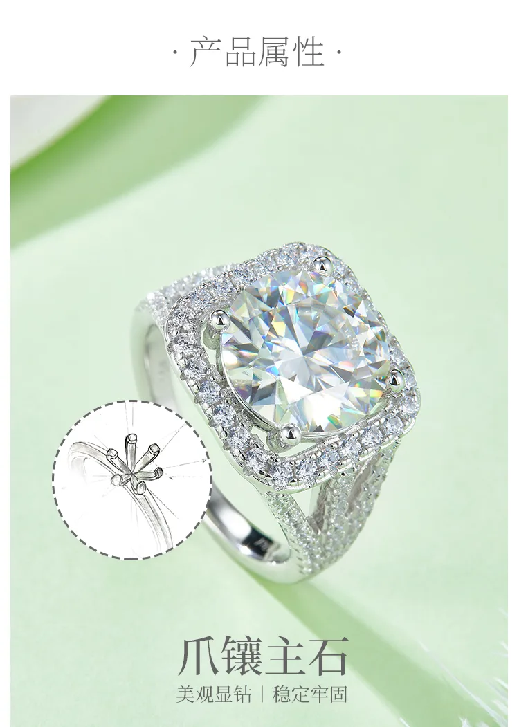 Classic Square Bezel S925 White-Gold-Plated Silver Moissanite Proposal Ring Wome