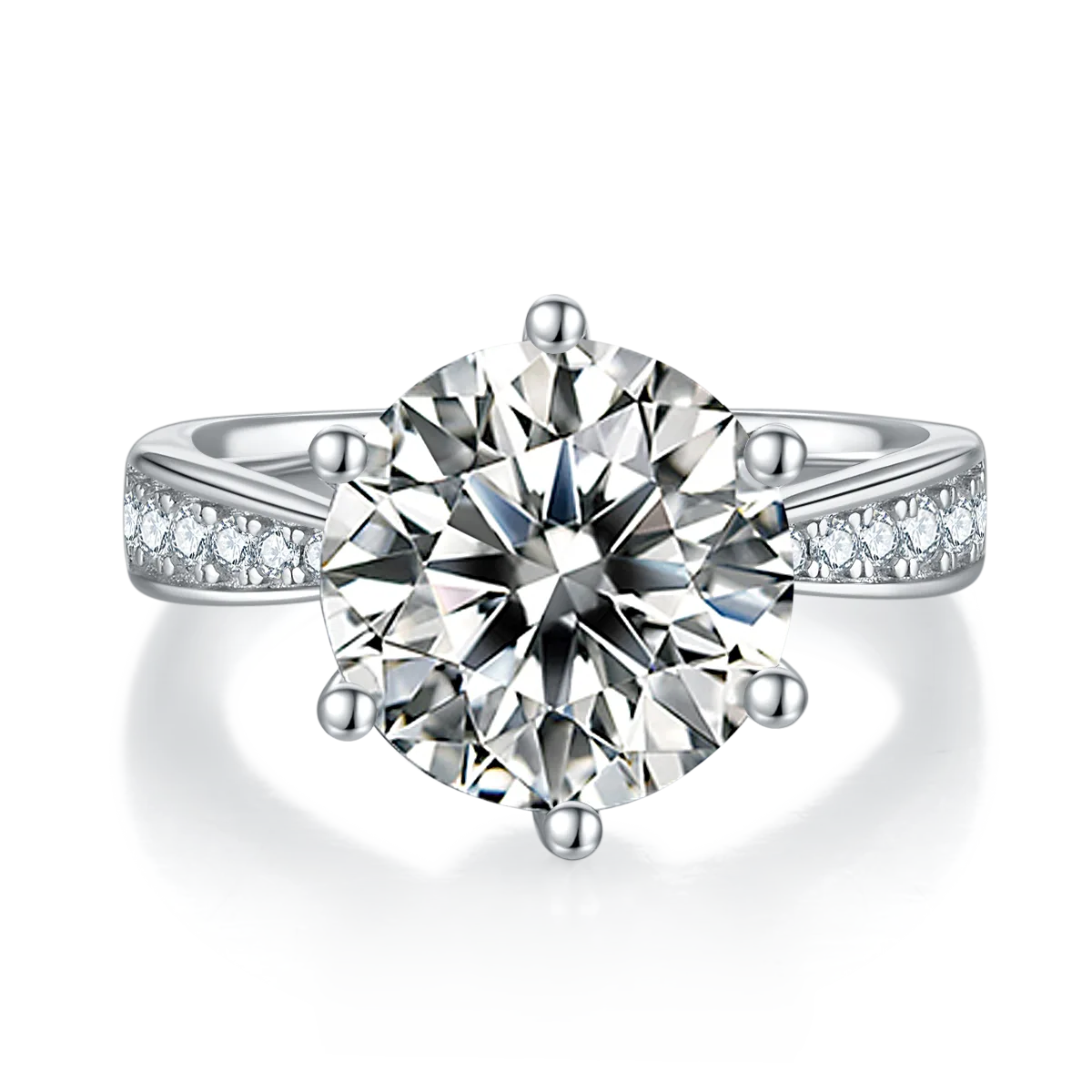 Micro-Pavé Spirit S925 White-Gold-Plated Silver Moissanite Proposal Ring Women's Ring 5.0ct D