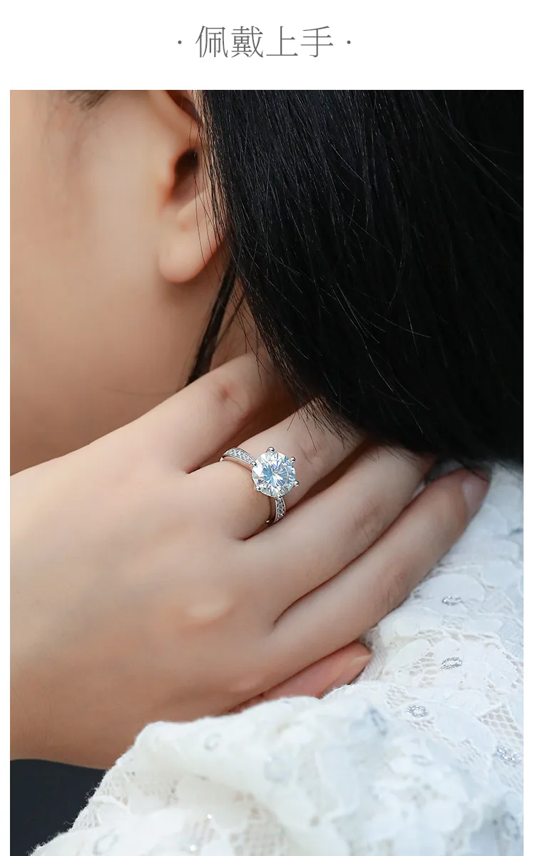 Micro-Pavé Spirit S925 White-Gold-Plated Silver Moissanite Proposal Ring Women