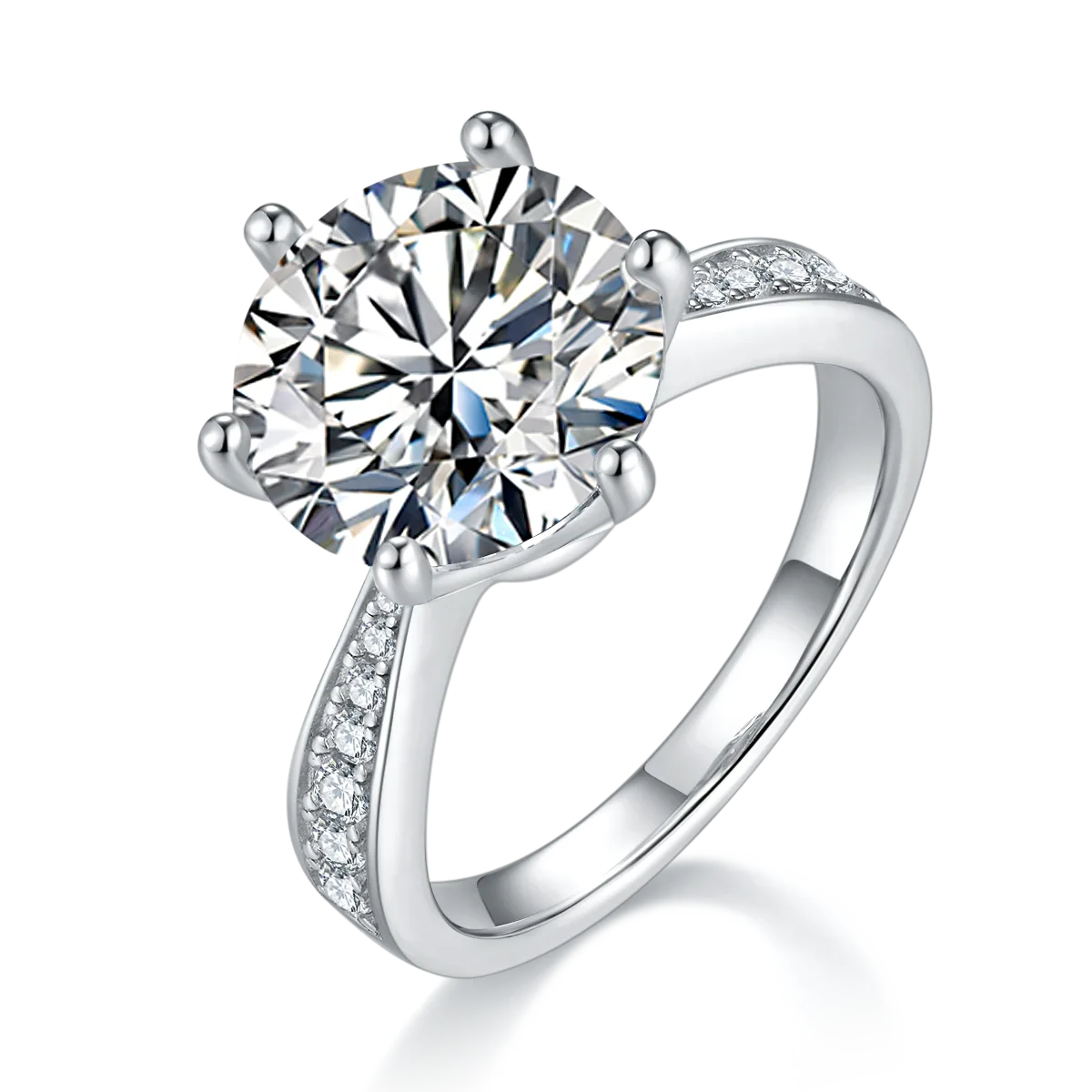 Micro-Pavé Spirit S925 White-Gold-Plated Silver Moissanite Proposal Ring Women's Ring 5.0ct D