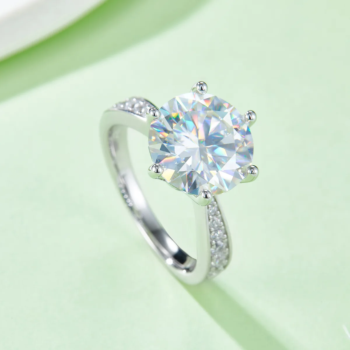 Micro-Pavé Spirit S925 White-Gold-Plated Silver Moissanite Proposal Ring Women's Ring 5.0ct D
