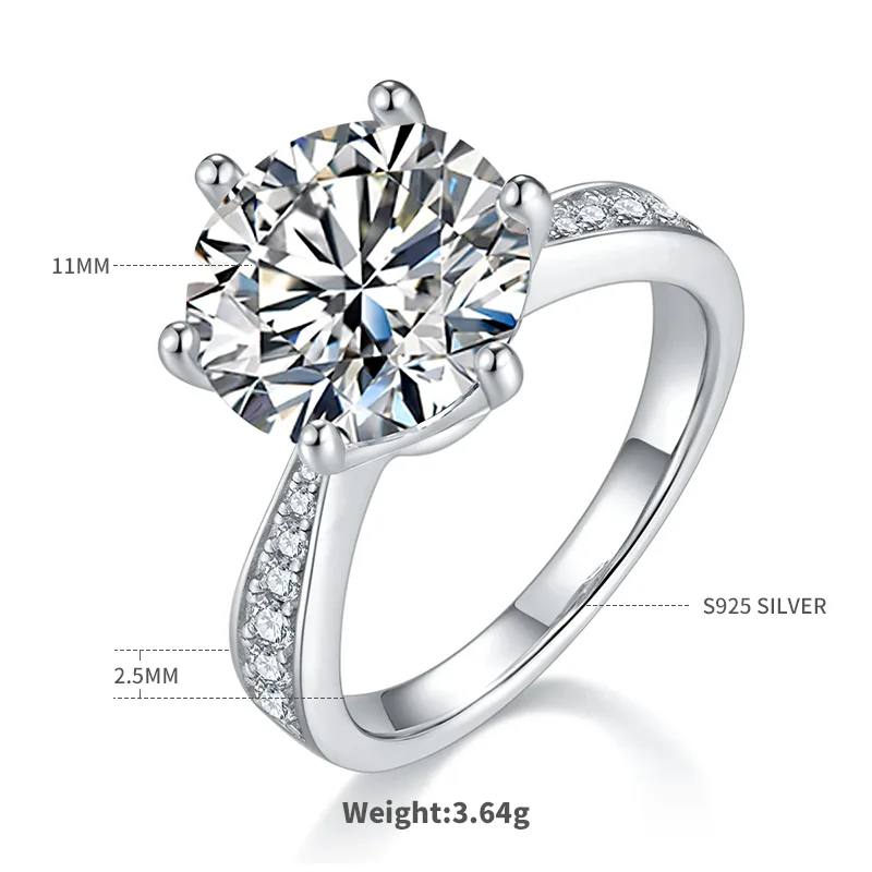 Micro-Pavé Spirit S925 White-Gold-Plated Silver Moissanite Proposal Ring Women's Ring 5.0ct D