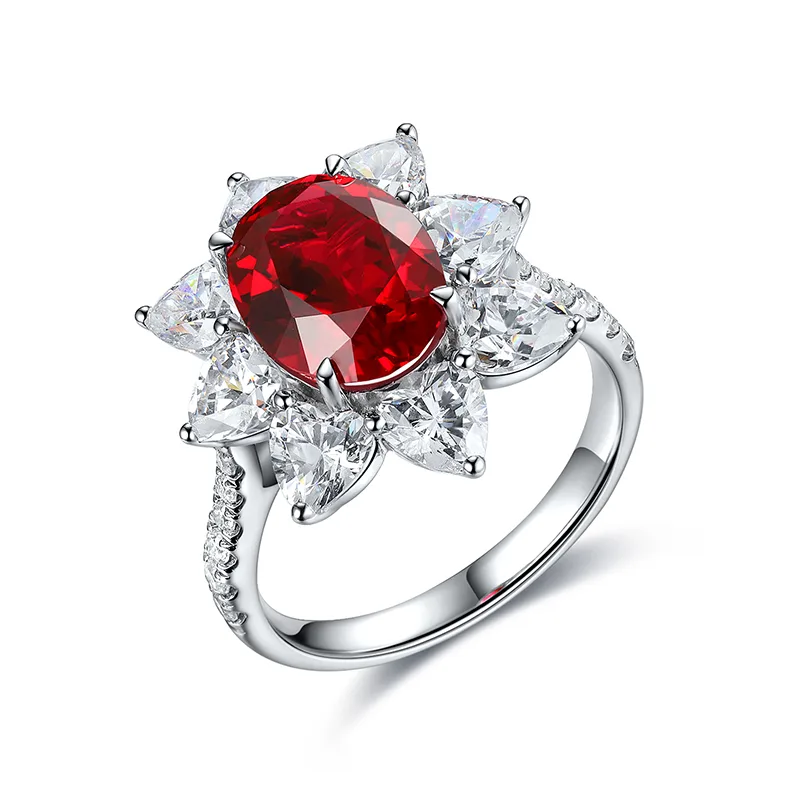 R137 Lab-Grown Gemstone S925 White-Gold-Plated Silver Proposal Ring Center Stone 10*8mm/3.8ct