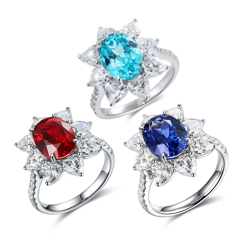 R137 Lab-Grown Gemstone S925 White-Gold-Plated Silver Proposal Ring Center Stone 10*8mm/3.8ct