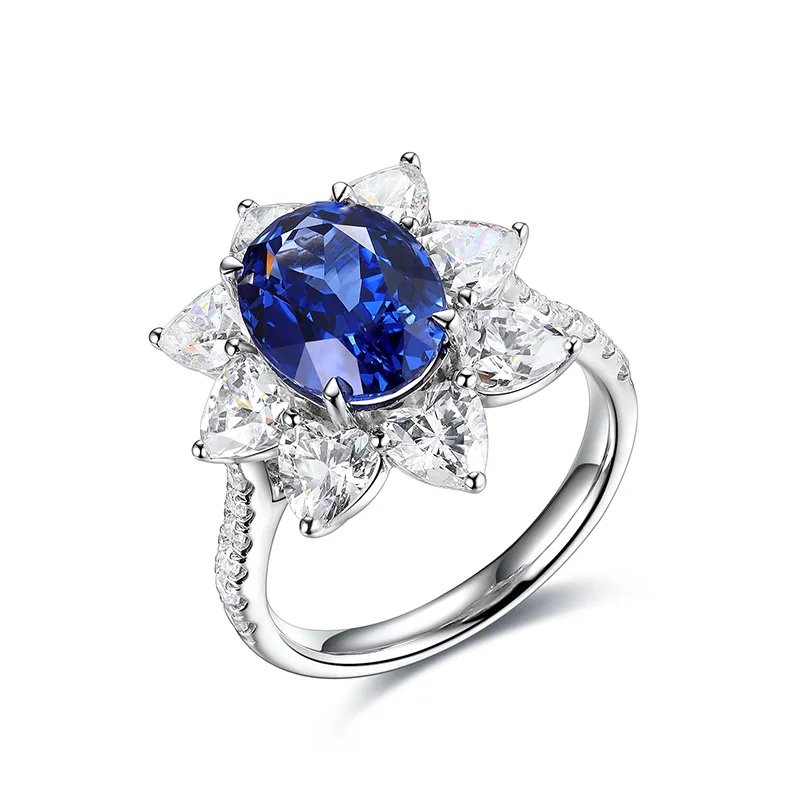 R137 Lab-Grown Gemstone S925 White-Gold-Plated Silver Proposal Ring Center Stone 10*8mm/3.8ct