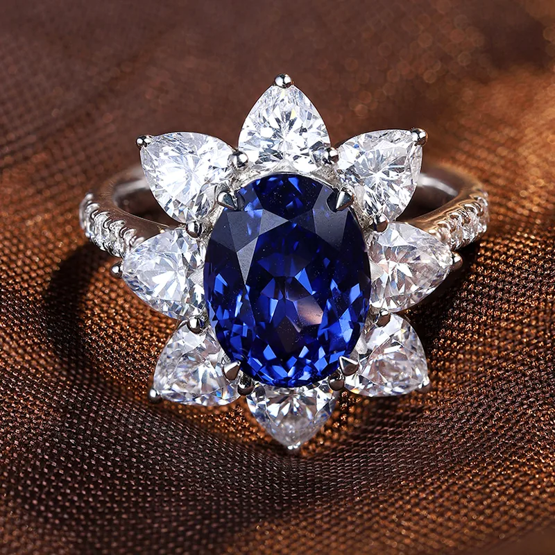 R137 Lab-Grown Gemstone S925 White-Gold-Plated Silver Proposal Ring Center Stone 10*8mm/3.8ct