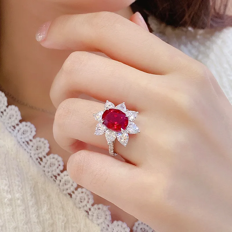 R137 Lab-Grown Gemstone S925 White-Gold-Plated Silver Proposal Ring Center Stone 10*8mm/3.8ct