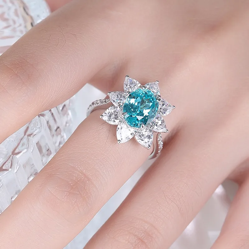 R137 Lab-Grown Gemstone S925 White-Gold-Plated Silver Proposal Ring Center Stone 10*8mm/3.8ct