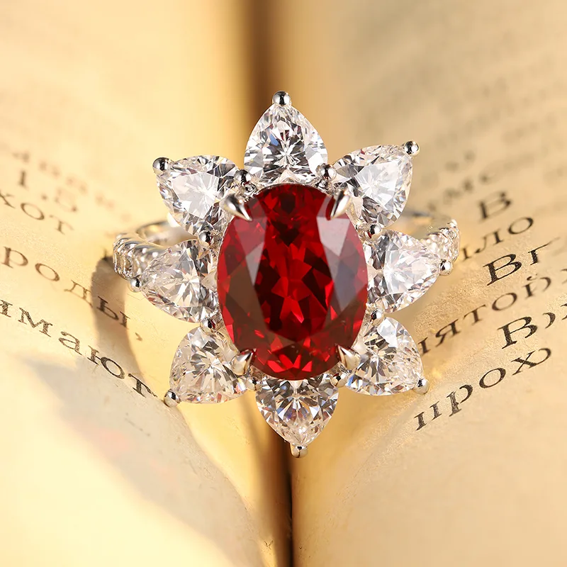 R137 Lab-Grown Gemstone S925 White-Gold-Plated Silver Proposal Ring Center Stone 10*8mm/3.8ct