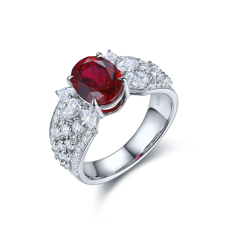 R193 Lab-Grown Gemstone S925 White-Gold-Plated Silver Anniversary Ring 9*7mm/2.5ct