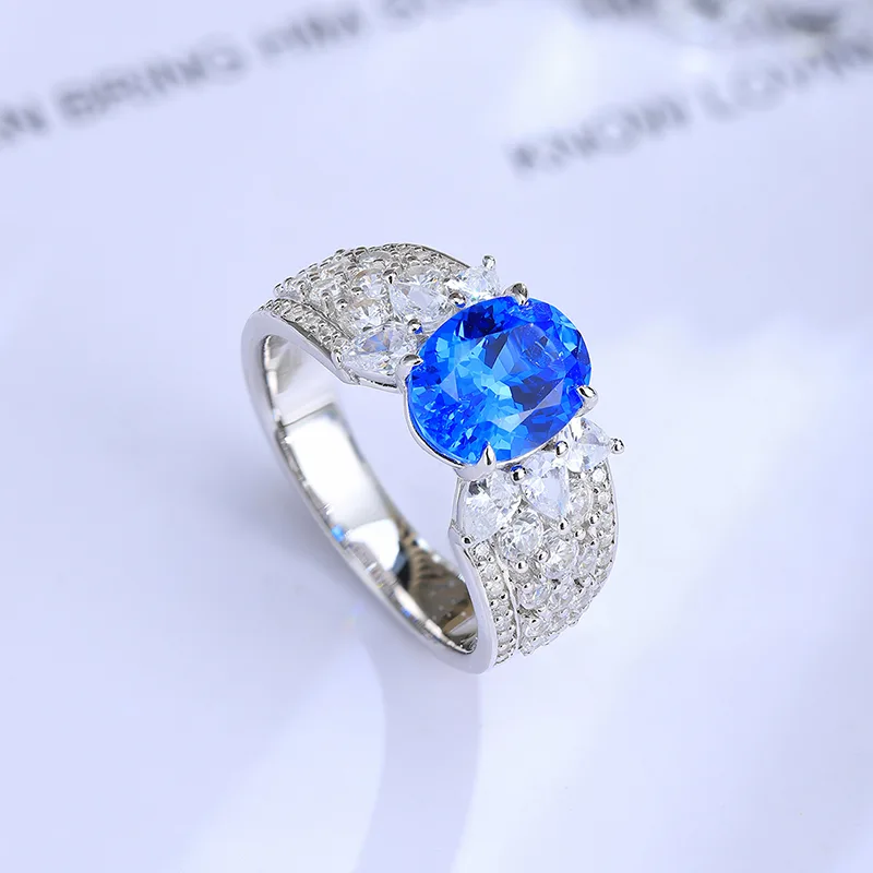 R193 Lab-Grown Gemstone S925 White-Gold-Plated Silver Anniversary Ring 9*7mm/2.5ct