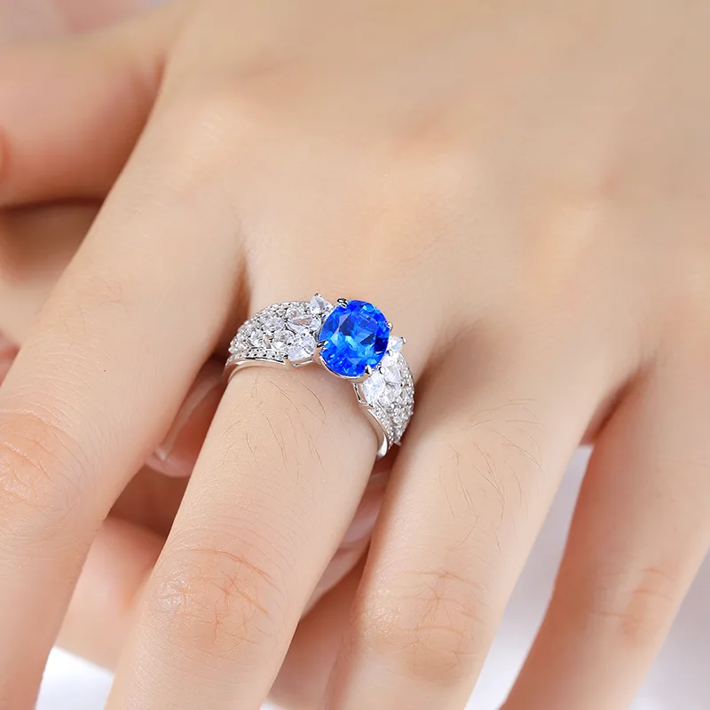 R193 Lab-Grown Gemstone S925 White-Gold-Plated Silver Anniversary Ring 9*7mm/2.5ct