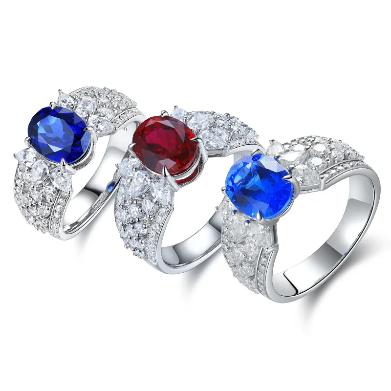 R193 Lab-Grown Gemstone S925 White-Gold-Plated Silver Anniversary Ring 9*7mm/2.5ct