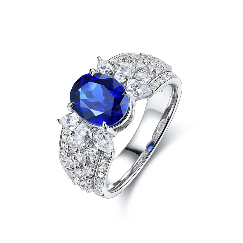 R193 Lab-Grown Gemstone S925 White-Gold-Plated Silver Anniversary Ring 9*7mm/2.5ct