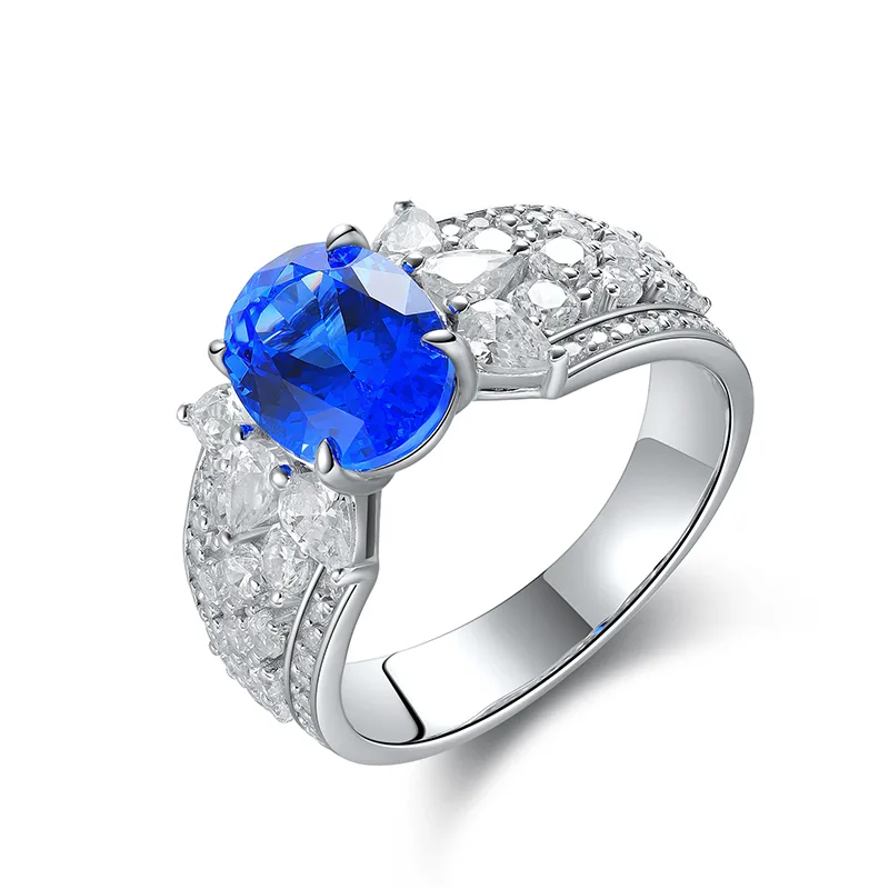 R193 Lab-Grown Gemstone S925 White-Gold-Plated Silver Anniversary Ring 9*7mm/2.5ct