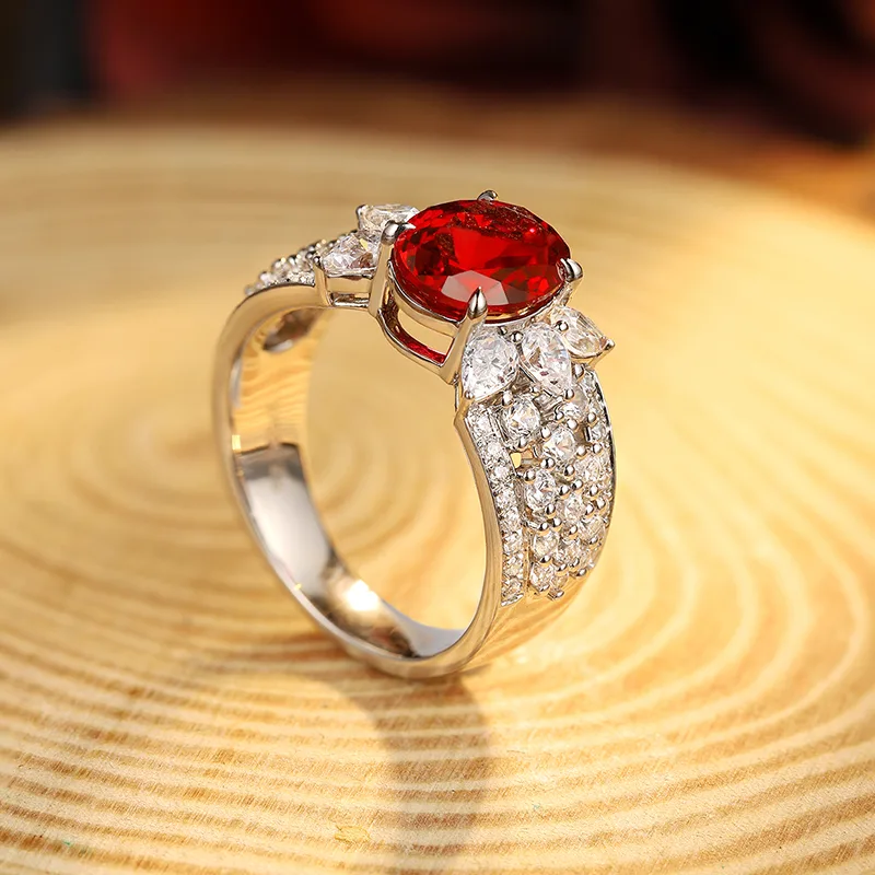 R193 Lab-Grown Gemstone S925 White-Gold-Plated Silver Anniversary Ring 9*7mm/2.5ct