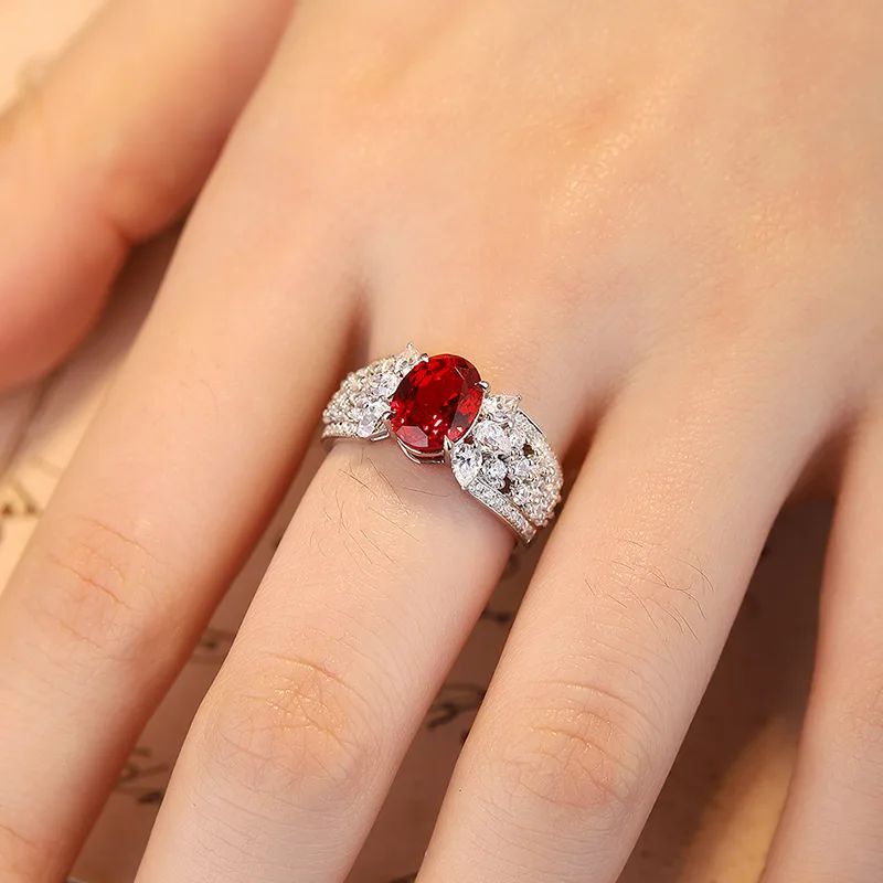R193 Lab-Grown Gemstone S925 White-Gold-Plated Silver Anniversary Ring 9*7mm/2.5ct