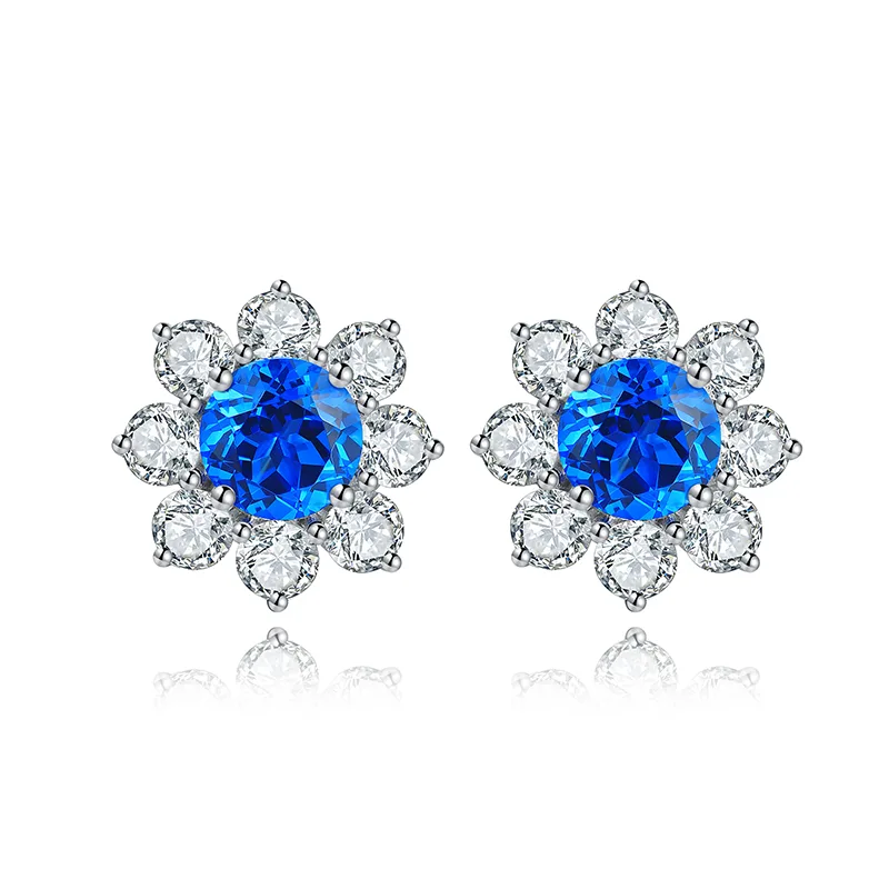 E006Y Lab-Grown Gemstone S925 White-Gold-Plated Silver Stud Earrings Sunflower Series 6.5mm/2.95ct