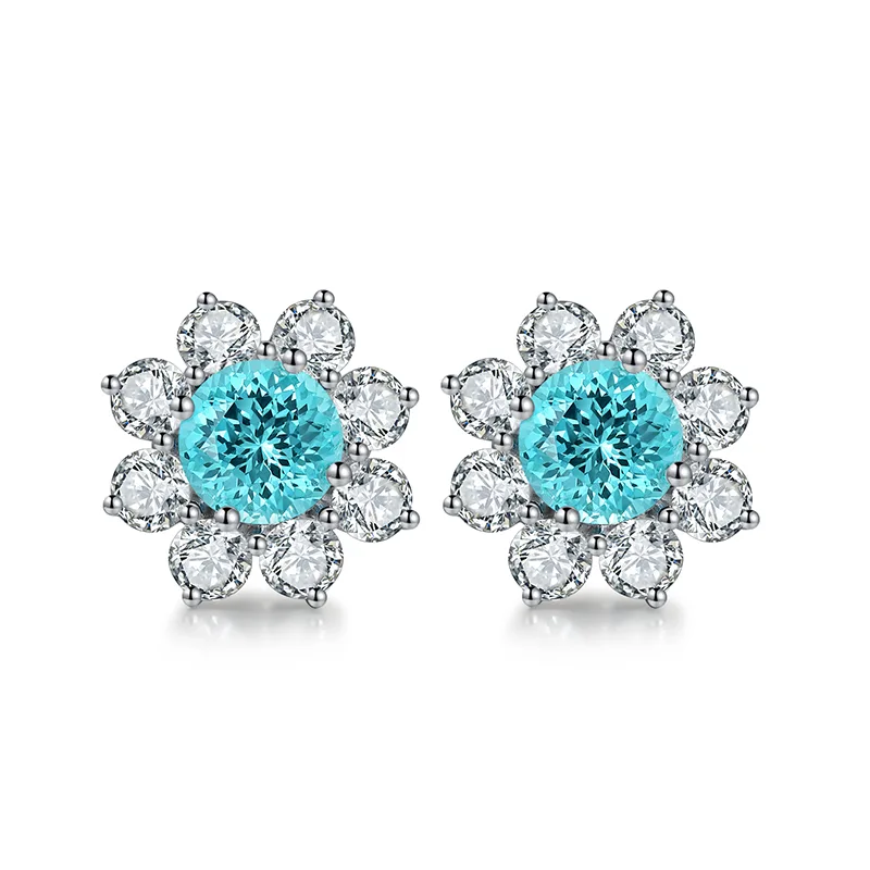 E006Y Lab-Grown Gemstone S925 White-Gold-Plated Silver Stud Earrings Sunflower Series 6.5mm/2.95ct