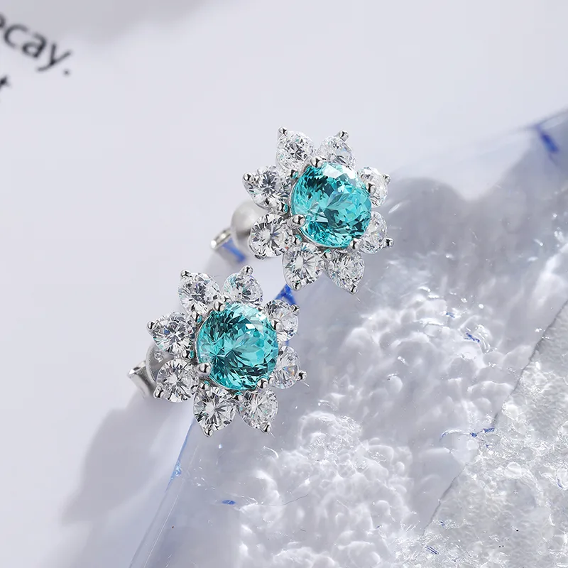E006Y Lab-Grown Gemstone S925 White-Gold-Plated Silver Stud Earrings Sunflower Series 6.5mm/2.95ct