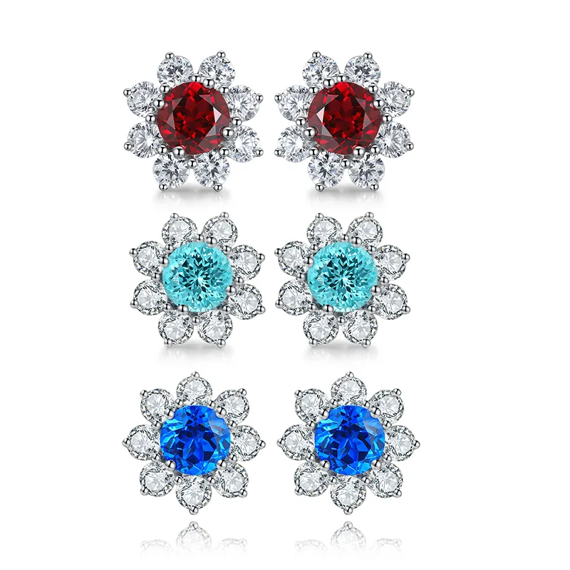 E006Y Lab-Grown Gemstone S925 White-Gold-Plated Silver Stud Earrings Sunflower Series 6.5mm/2.95ct