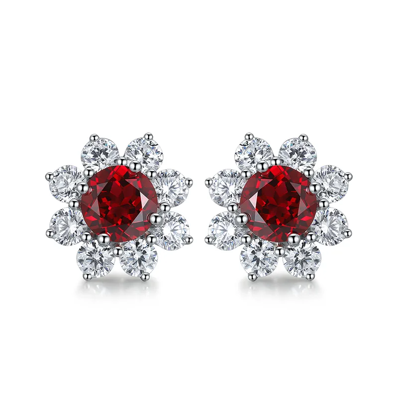 E006Y Lab-Grown Gemstone S925 White-Gold-Plated Silver Stud Earrings Sunflower Series 6.5mm/2.95ct