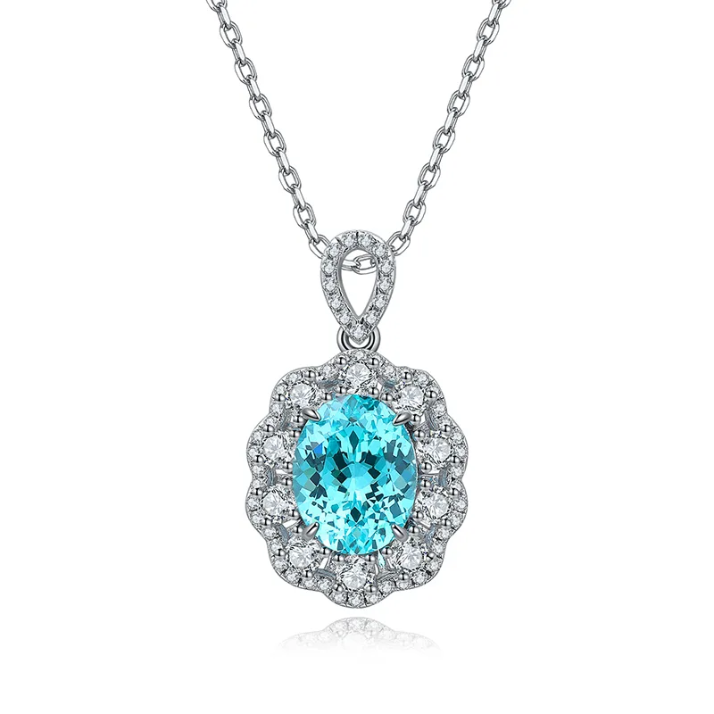 N103 Lab-Grown Cobalt Spinel S925 White-Gold-Plated Silver Necklace Blue Small Pendant 7*9mm/2.0ct