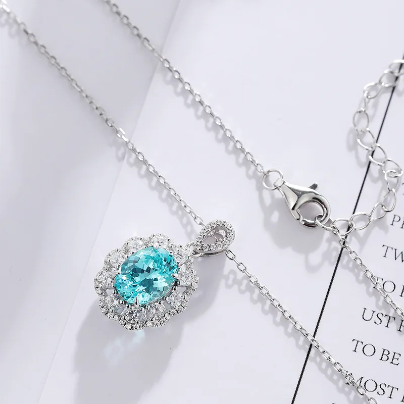 N103 Lab-Grown Cobalt Spinel S925 White-Gold-Plated Silver Necklace Blue Small Pendant 7*9mm/2.0ct
