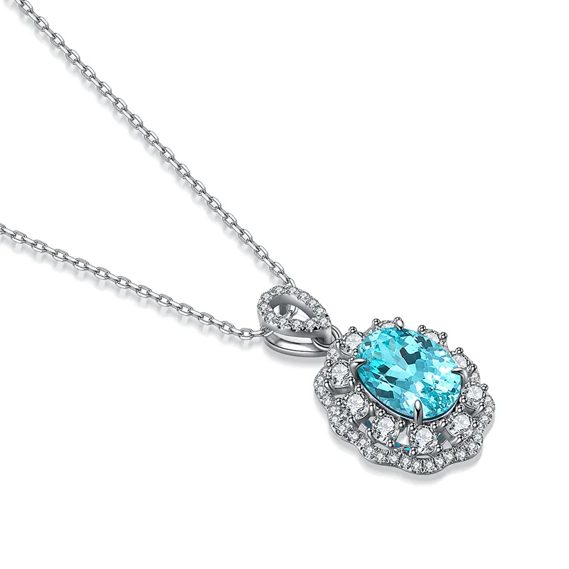 N103 Lab-Grown Cobalt Spinel S925 White-Gold-Plated Silver Necklace Blue Small Pendant 7*9mm/2.0ct