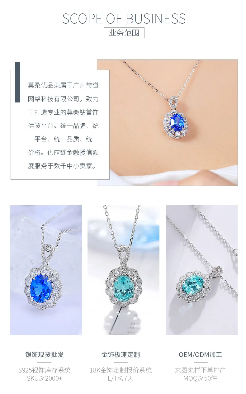 N103 Lab-Grown Cobalt Spinel S925 White-Gold-Plated Silver Necklace Blue Small P