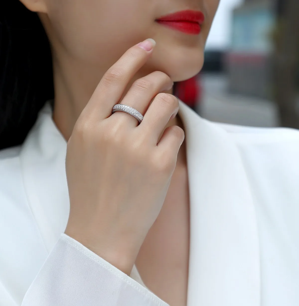 R13409 S925 Silver 18K White Gold Confession Ring Women