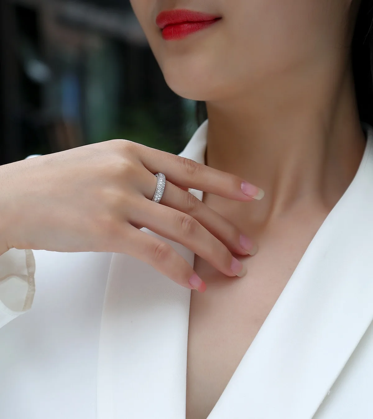 R13409 S925 Silver 18K White Gold Confession Ring Women
