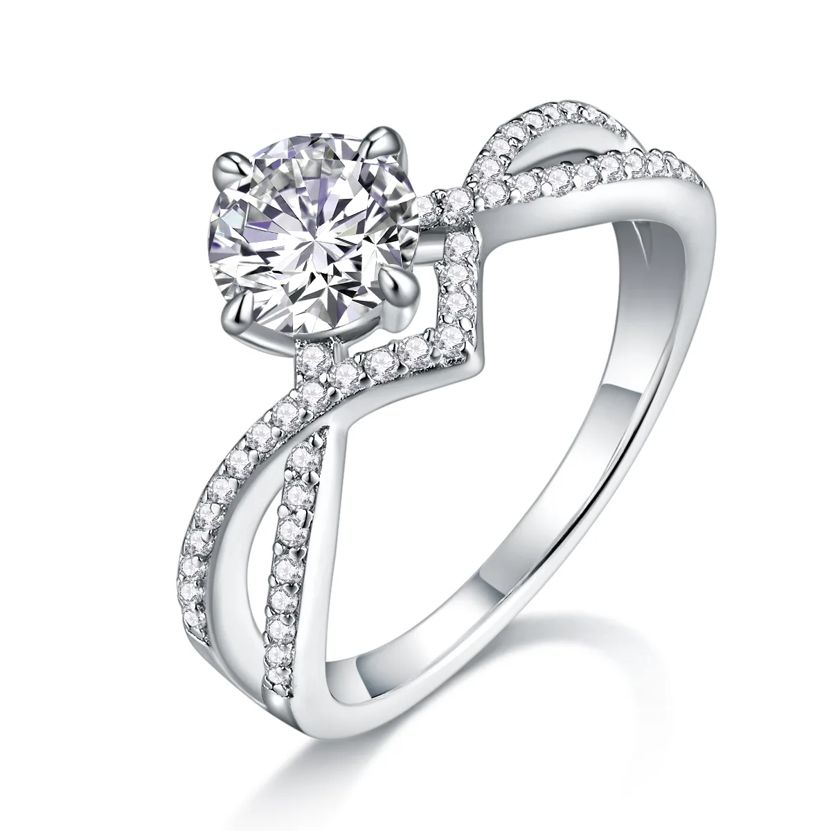 R13543 S925 Silver 18K White Gold Promise Ring Women's Ring Moissanite 1.0CT