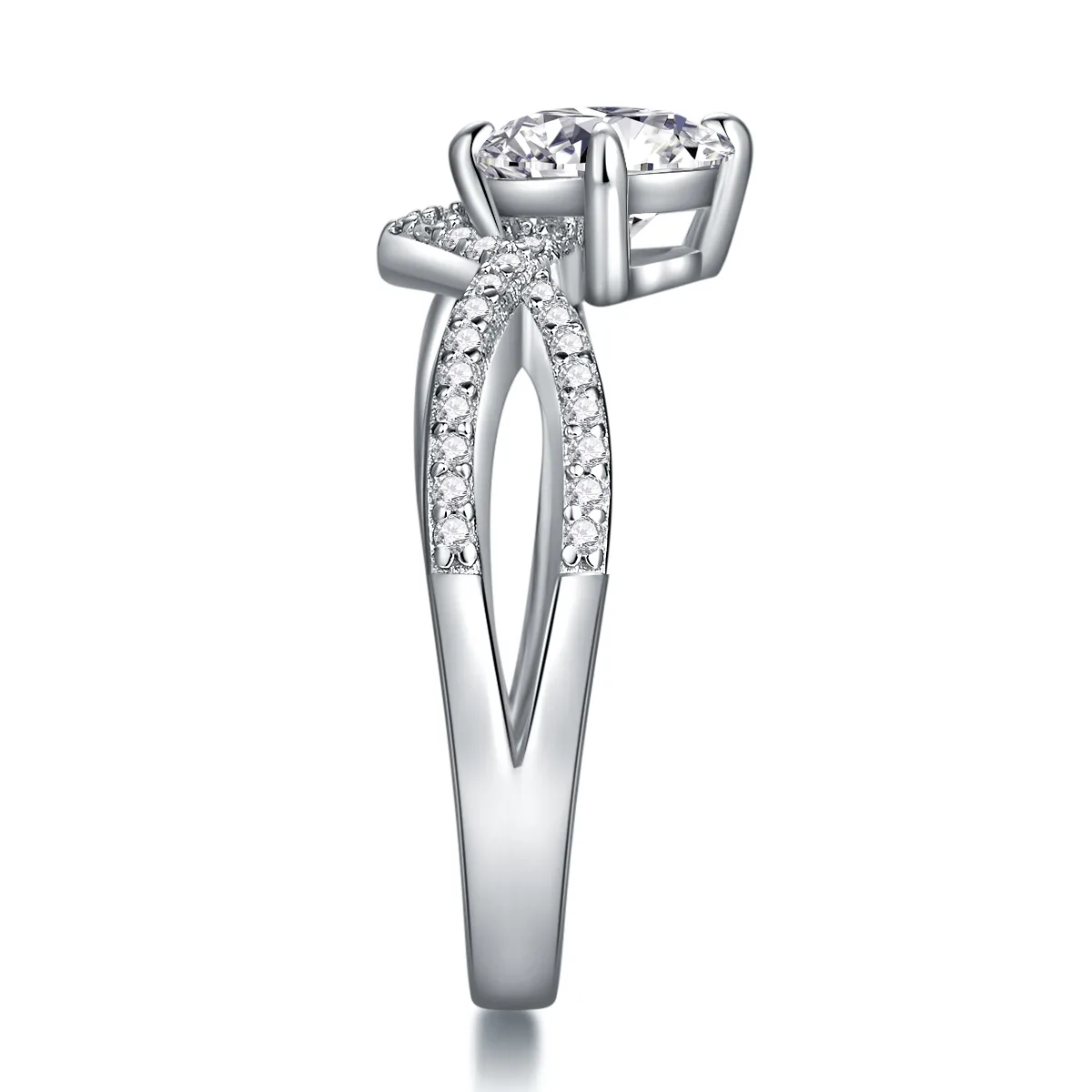 R13543 S925 Silver 18K White Gold Promise Ring Women's Ring Moissanite 1.0CT