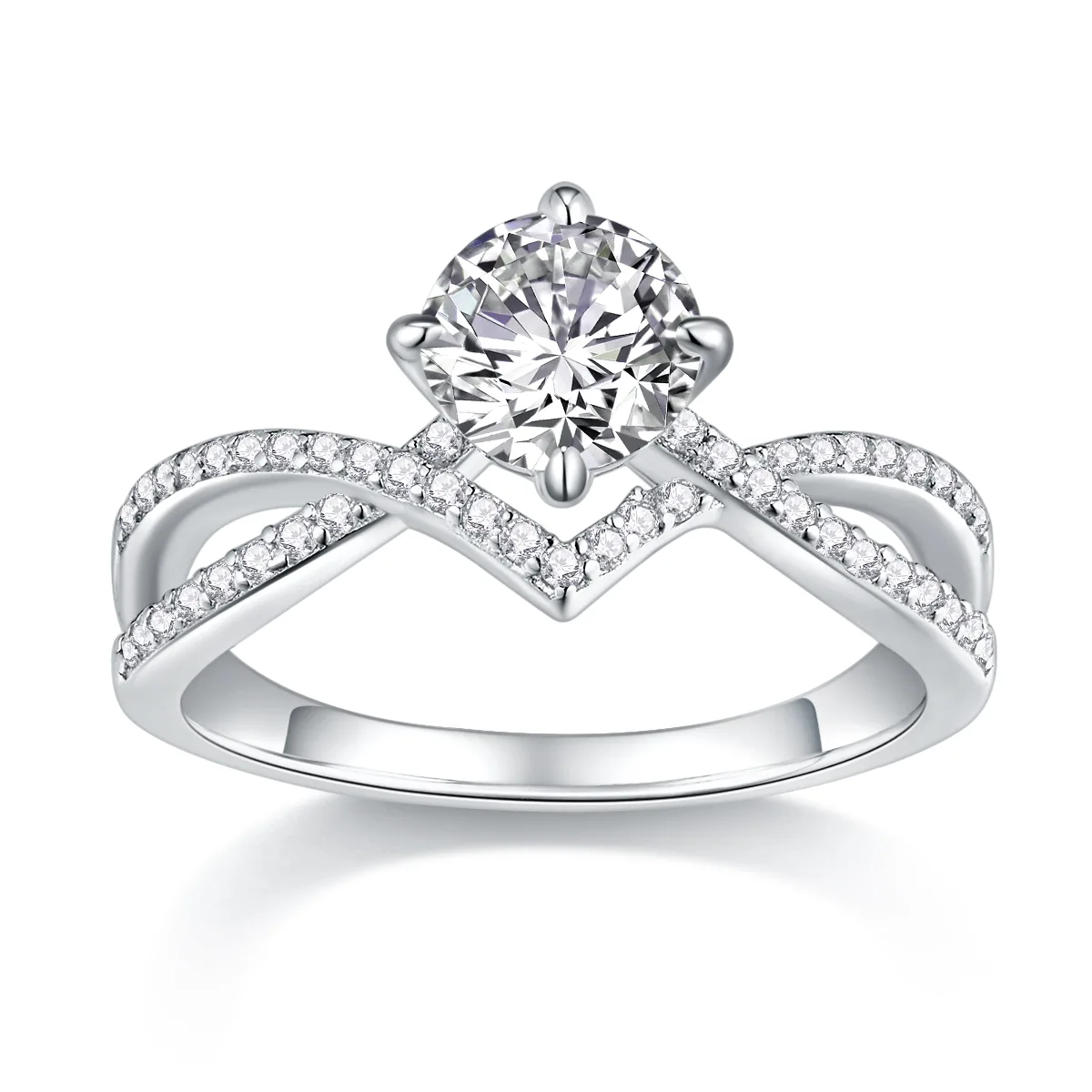 R13543 S925 Silver 18K White Gold Promise Ring Women's Ring Moissanite 1.0CT