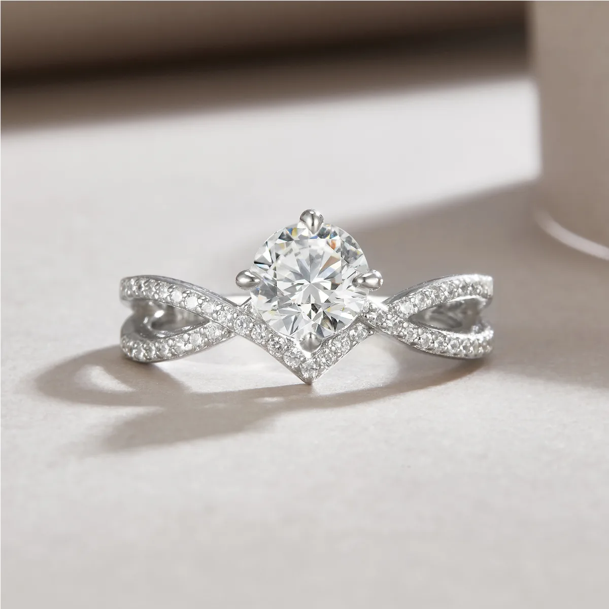 R13543 S925 Silver 18K White Gold Promise Ring Women's Ring Moissanite 1.0CT