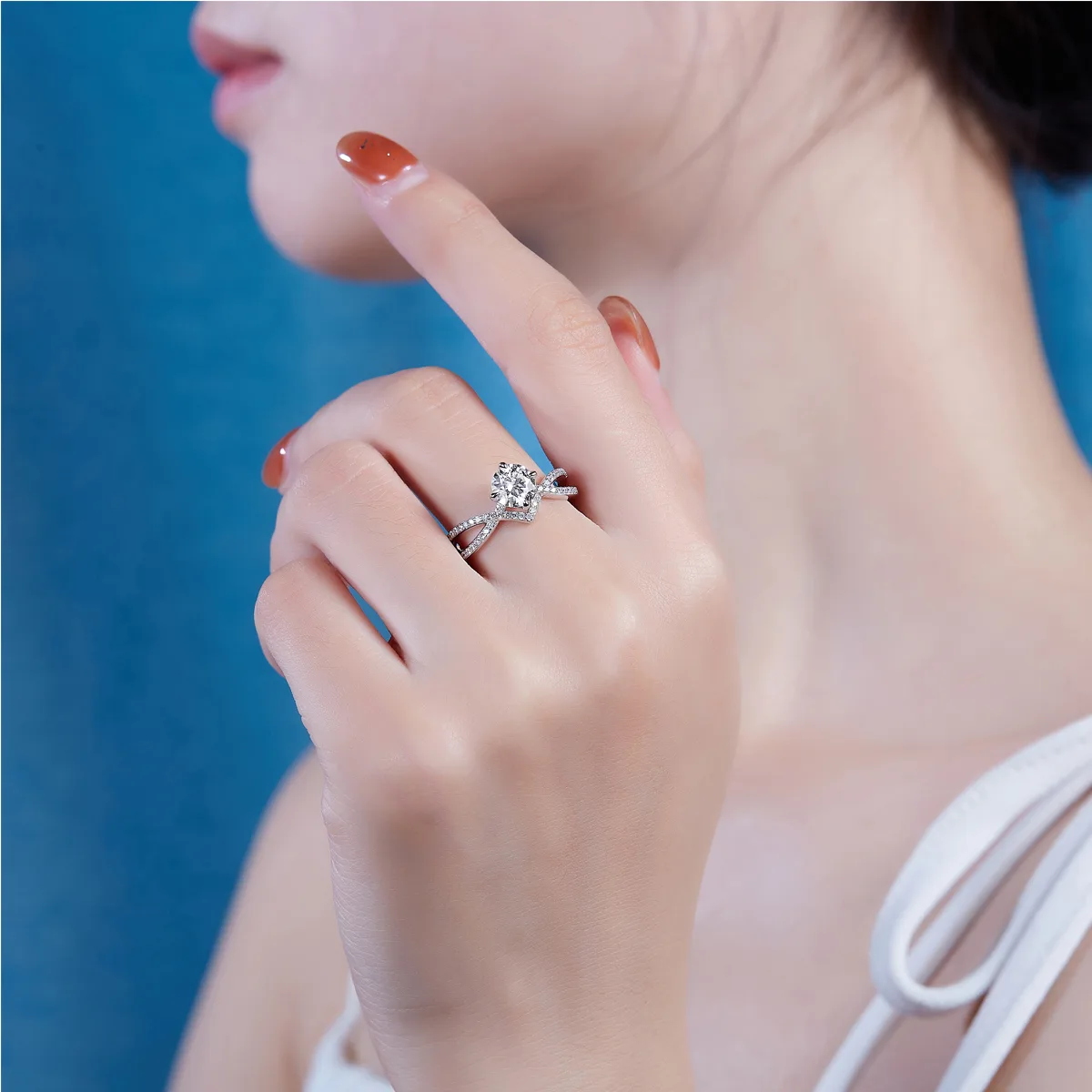 R13543 S925 Silver 18K White Gold Promise Ring Women's Ring Moissanite 1.0CT