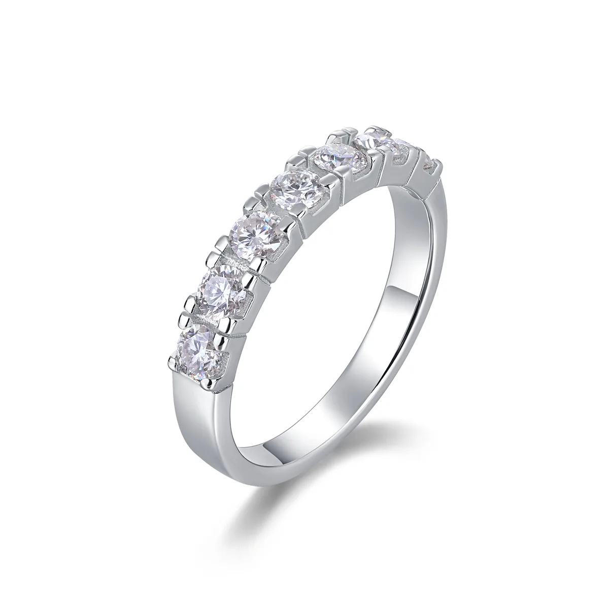 R12961 S925 Silver 18K White Gold Wedding Band Moissanite Melee 0.7CT
