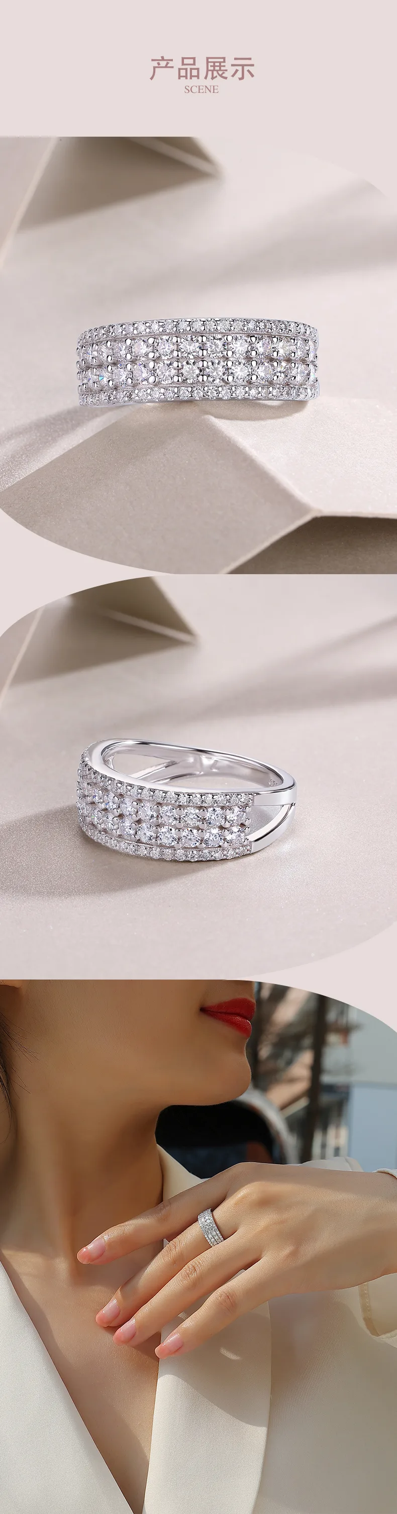 R13317 S925 Silver 18K White Gold Anniversary Ring Moissanite Melee 1.068CT deta
