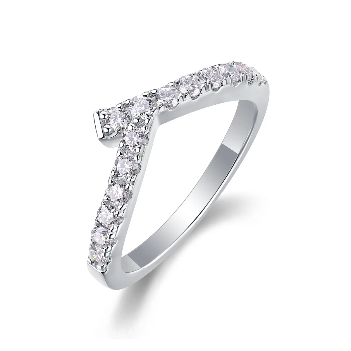 R13210 S925 Silver 18K White Gold Engagement Ring Moissanite Melee 0.42CT