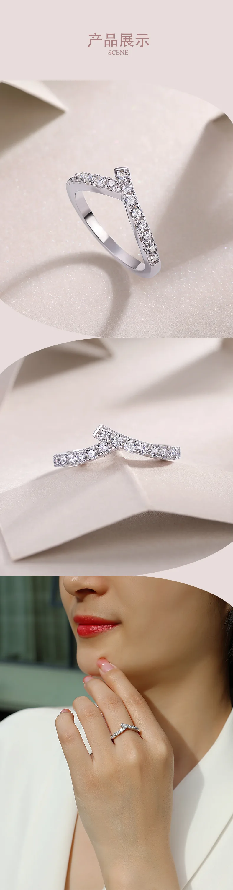 R13210 S925 Silver 18K White Gold Engagement Ring Moissanite Melee 0.42CT detail