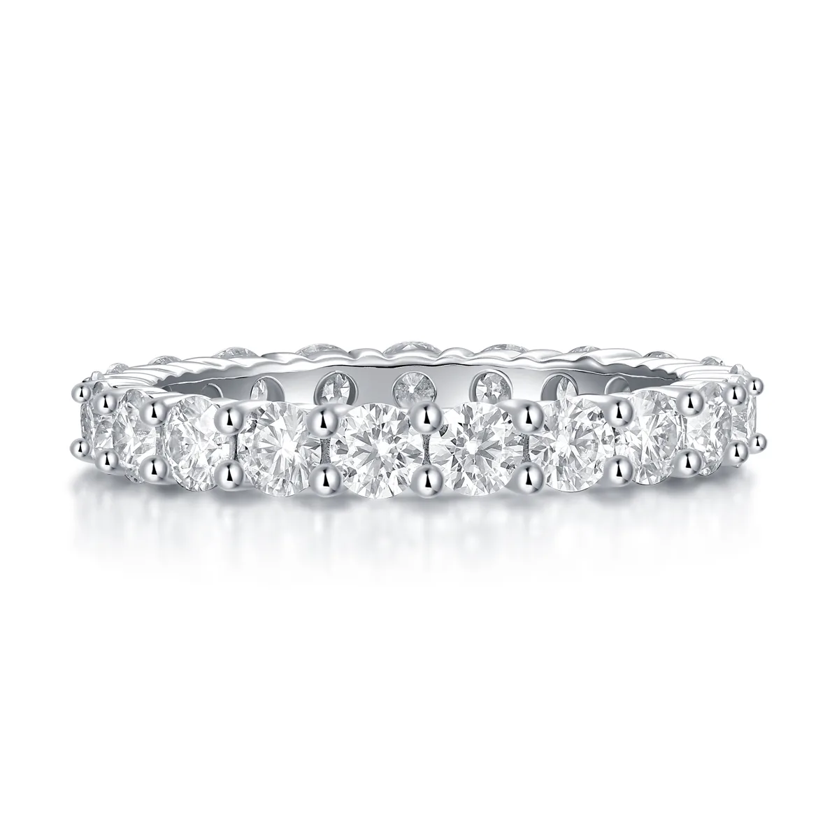 R12742 S925 Silver 18K White Gold Wedding Band Women's Ring Moissanite Melee 2.1CT