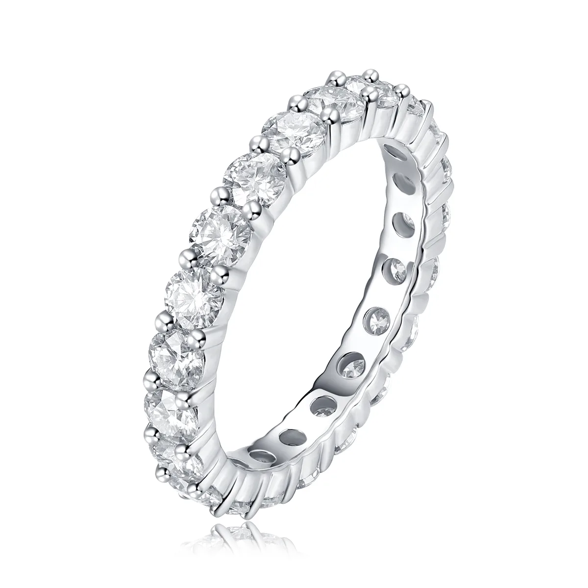 R12742 S925 Silver 18K White Gold Wedding Band Women's Ring Moissanite Melee 2.1CT