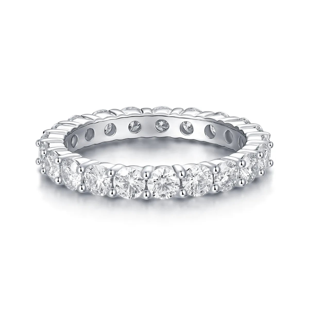 R12742 S925 Silver 18K White Gold Wedding Band Women's Ring Moissanite Melee 2.1CT