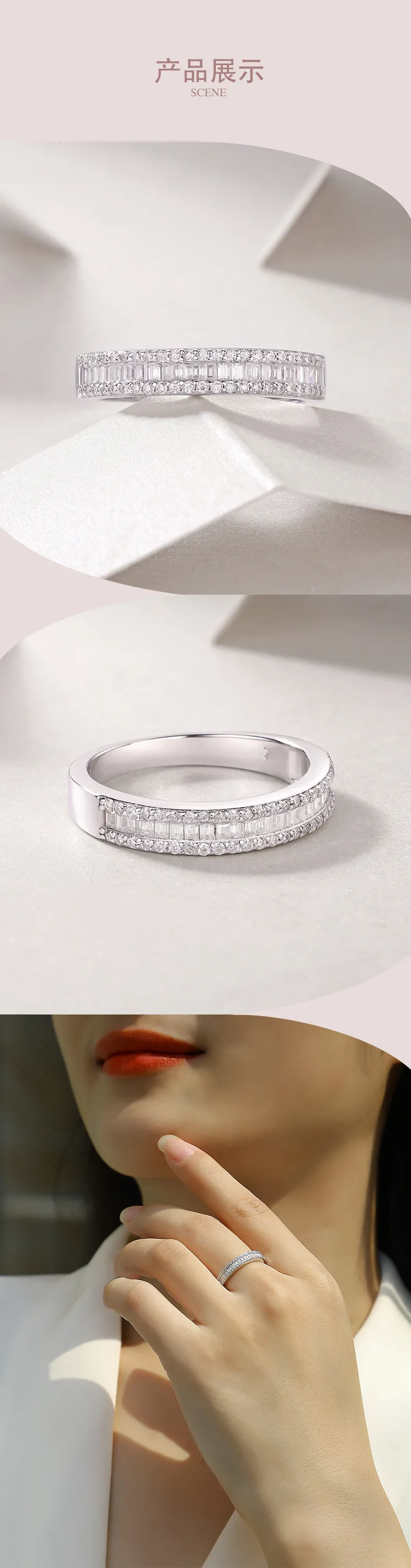 R13129 S925 Silver 18K White Gold Anniversary Ring Women